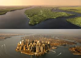 Manhattan Island and the five boroughs were once the home to a diverse number of animals, as modeled by this image, but in the present day this land barely exists